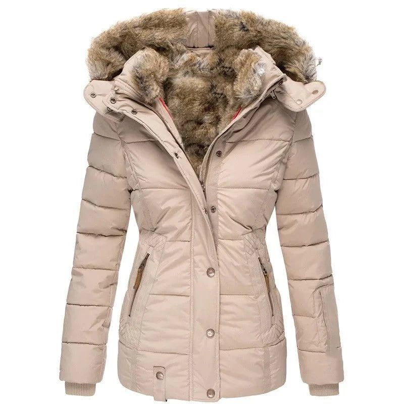 Lavinque Jacket Beige / XS Doudoune Hiver à Capuche | Chaude et Élégante | Doublure en Fausse Fourrure