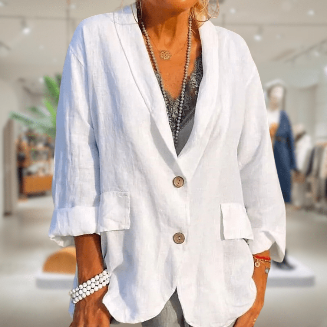 Lavinque Jacket Blanc / S Blazer Lin Décontracté | Beige | Élégance Naturelle et Confort