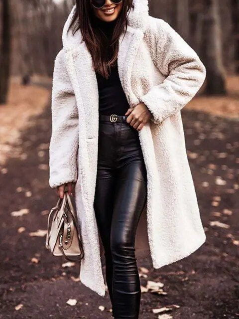 Lavinque Jacket Blanc / S Manteau Long en Fausse Fourrure | Doux & Chaud | Élégance Hivernale