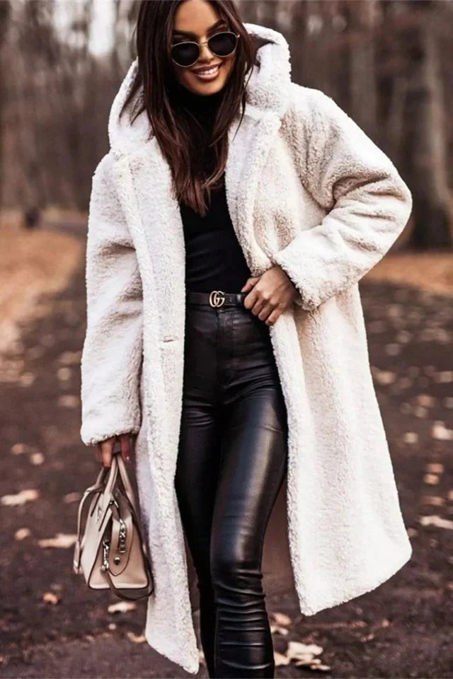 Lavinque Jacket Blanc / S Manteau Long Femme | Effet Mouton & Chaleur | Élégance Hivernale