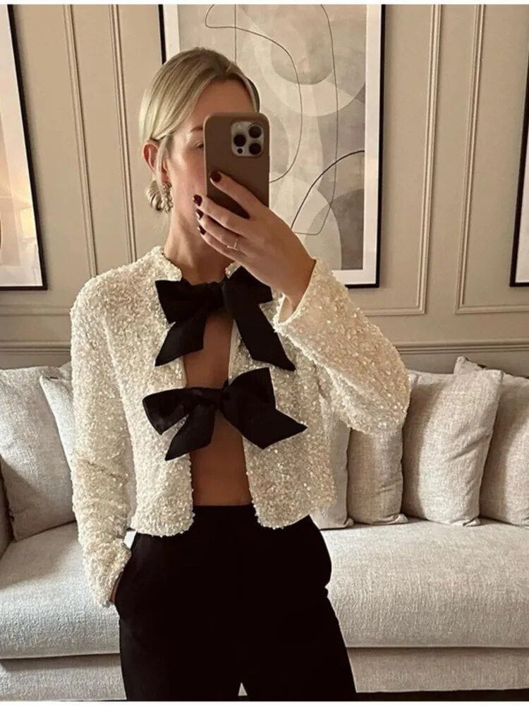 Lavinque Jacket Blanc / S Veste Courte en Tweed | Nœuds Élégants | Chic et Raffiné