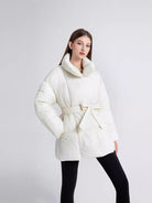 Lavinque Jacket Blanc / XS Doudoune Ceinturée Hiver | Col Haut | Chaude et Élégante