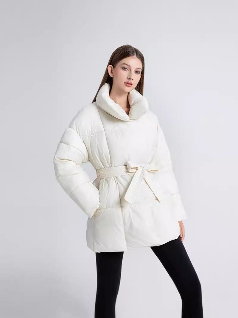 Lavinque Jacket Blanc / XS Doudoune Ceinturée Hiver | Col Haut | Chaude et Élégante