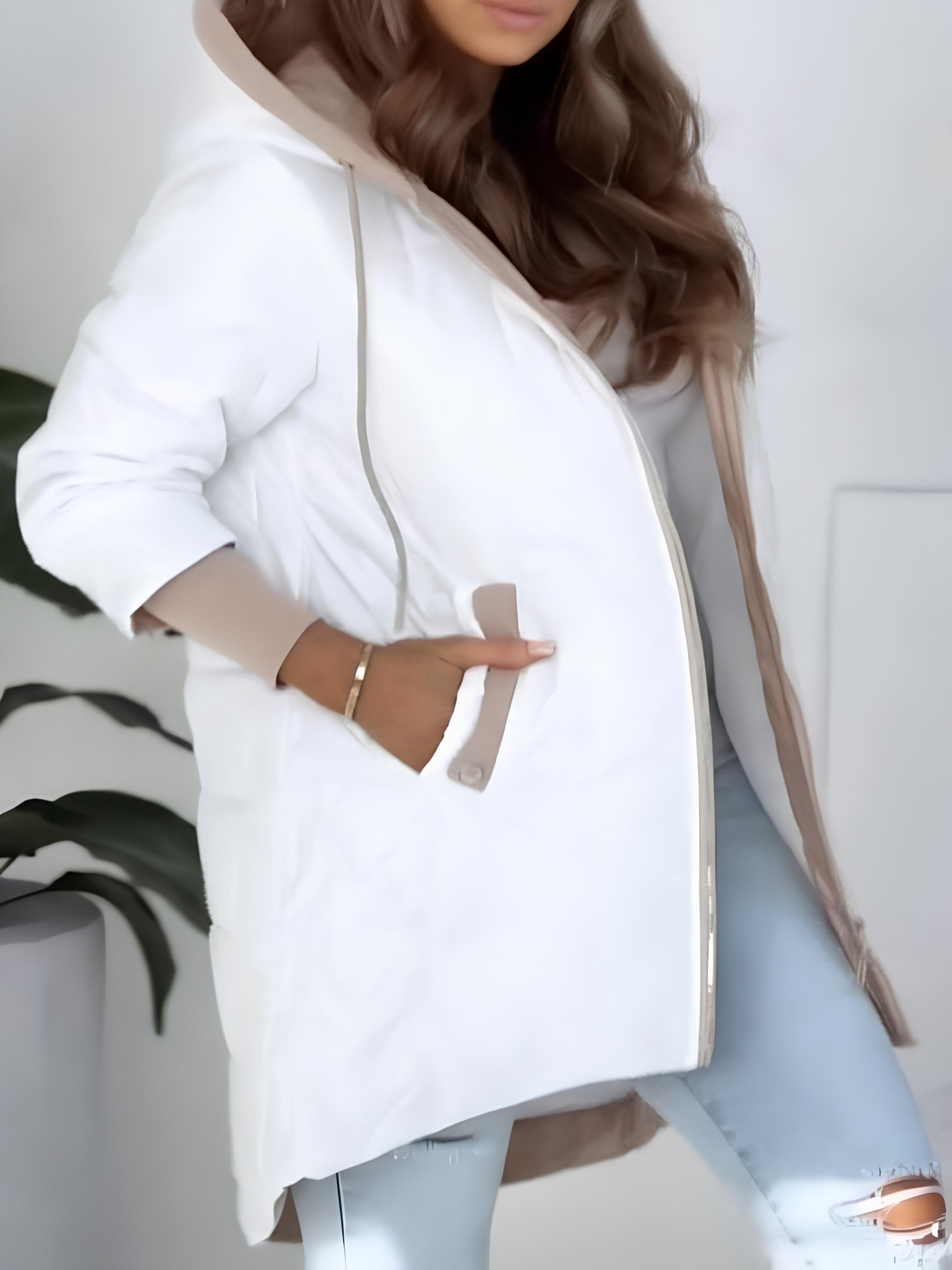 Lavinque Jacket Blanc / XS Manteau Long Zippé à Capuche | Confort & Élégance Décontractée