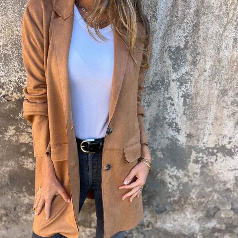 Lavinque Jacket Blazer Long en Suédine | Élégance & Confort | Style Intemporel