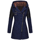 Lavinque Jacket Bleu foncé (avec capuche en velours) / S Manteau Biker Hiver | Laine & Simili Cuir | Chaud et Tendance