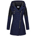 Lavinque Jacket Bleu foncé / S Manteau Biker Hiver | Laine & Simili Cuir | Chaud et Tendance
