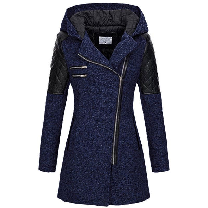 Lavinque Jacket Bleu foncé / S Manteau Biker Hiver | Laine & Simili Cuir | Chaud et Tendance