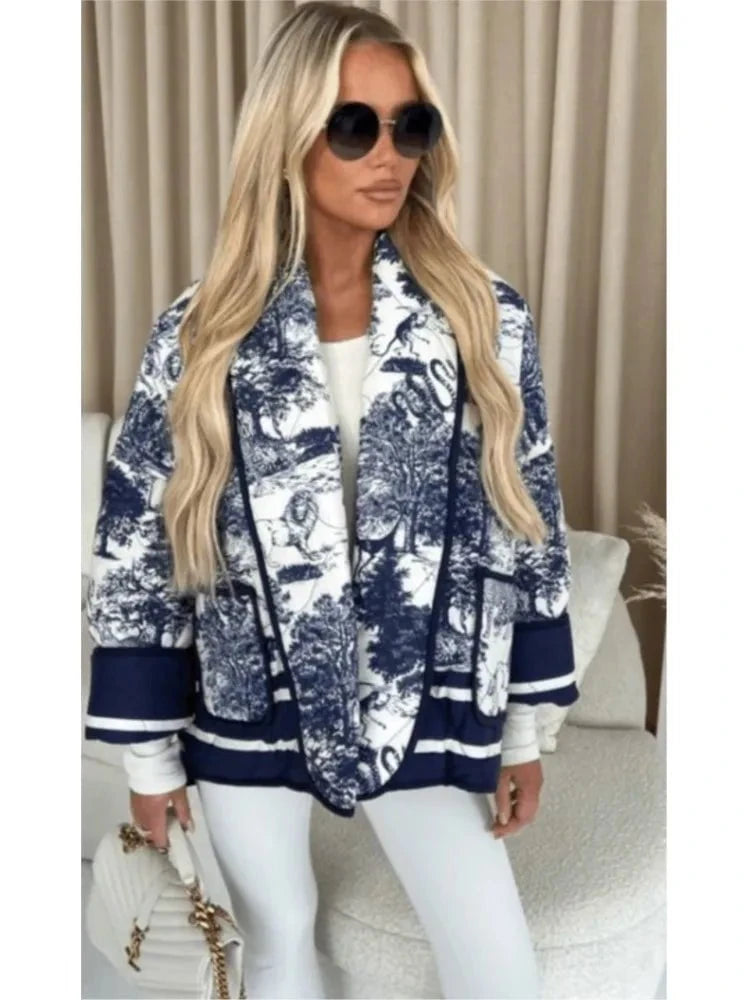 Lavinque Jacket Bleu / S Blouson Oversize Imprimé | Chic & Moderne | Look Urbain Tendance