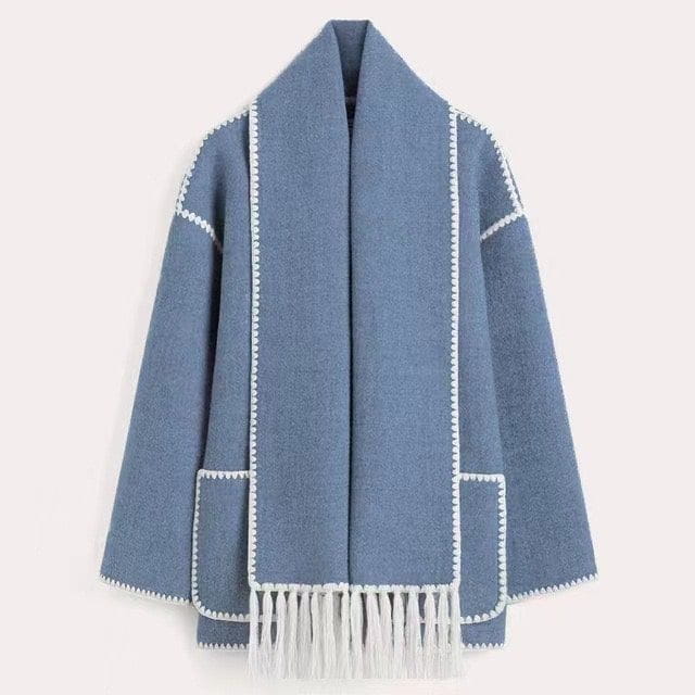 Lavinque Jacket Bleu / S Manteau Cape avec Écharpe Intégrée | Élégance | Chaleur et Confort
