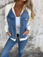 Lavinque Jacket Bleu / S Veste Bomber Bimatière | Denim et Blanc | Style Urbain et Tendance