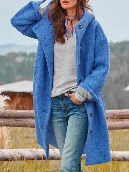Lavinque Jacket Bleu saphir / S Manteau Long en Laine Bouclée | Élégance & Chaleur | Style Décontracté-Chic