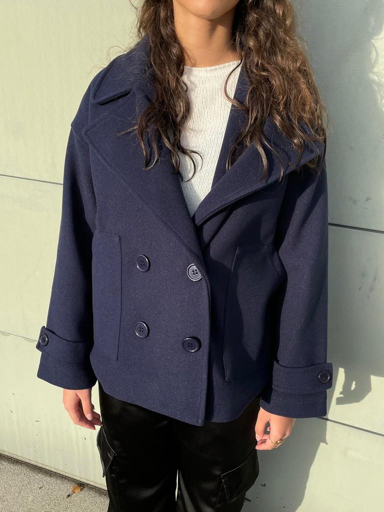 Lavinque Jacket Bleu / XS Caban Court en Laine | Élégance Classique | Chaleur et Style