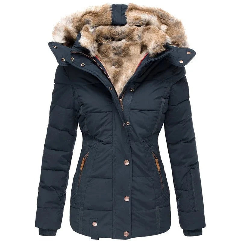 Lavinque Jacket Bleu / XS Doudoune Hiver à Capuche | Chaude et Élégante | Doublure en Fausse Fourrure