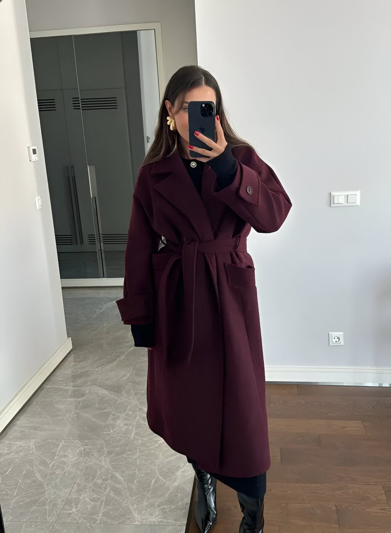 Lavinque Jacket Bourgogne / XS Manteau Long Ceinturé | Élégance & Chaleur | Tendance Automne-Hiver