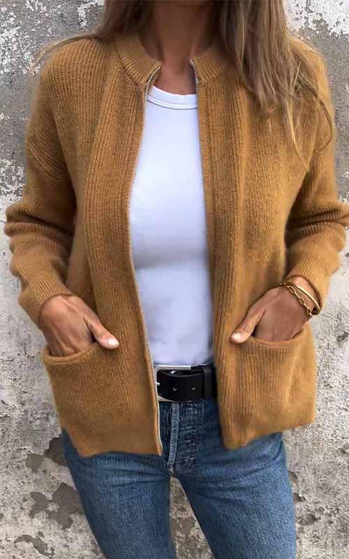 Lavinque Jacket Chameau / S Veste en Laine Zippée | Confort | Chic et Décontractée