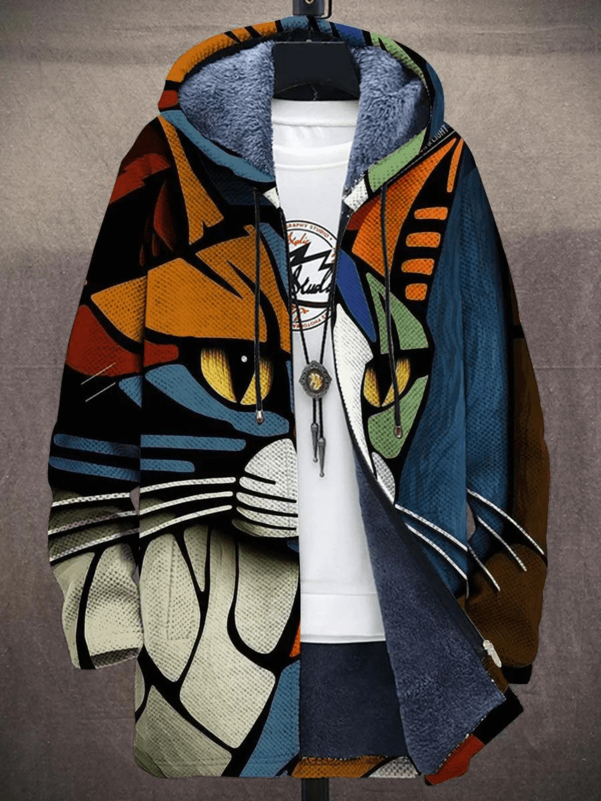 Lavinque Jacket Chat multicolore / M Manteau à Capuche en Polaire | Design Artistique Chat | Chaleur & Style Unique