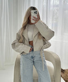 Lavinque Jacket Esprit d'ouverture / S Blouson Court en Similicuir | Coupe Oversize | Tendance et Moderne