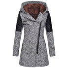 Lavinque Jacket Gris clair (avec capuche en velours) / S Manteau Biker Hiver | Laine & Simili Cuir | Chaud et Tendance