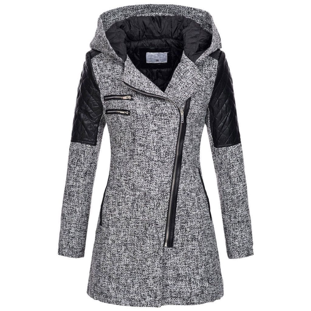 Lavinque Jacket Gris Clair / S Manteau Biker Hiver | Laine & Simili Cuir | Chaud et Tendance