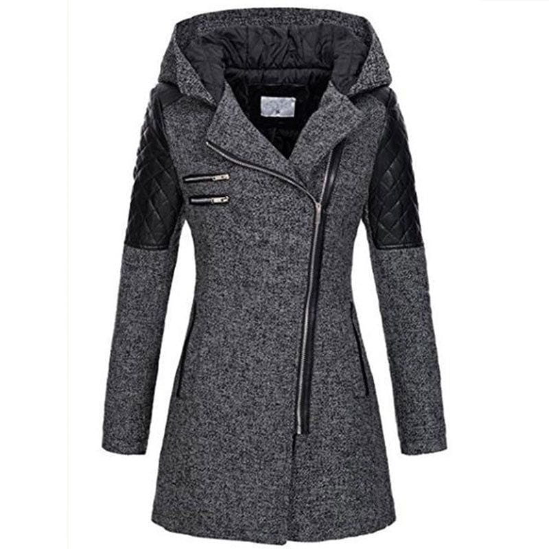 Lavinque Jacket Gris foncé / S Manteau Biker Hiver | Laine & Simili Cuir | Chaud et Tendance