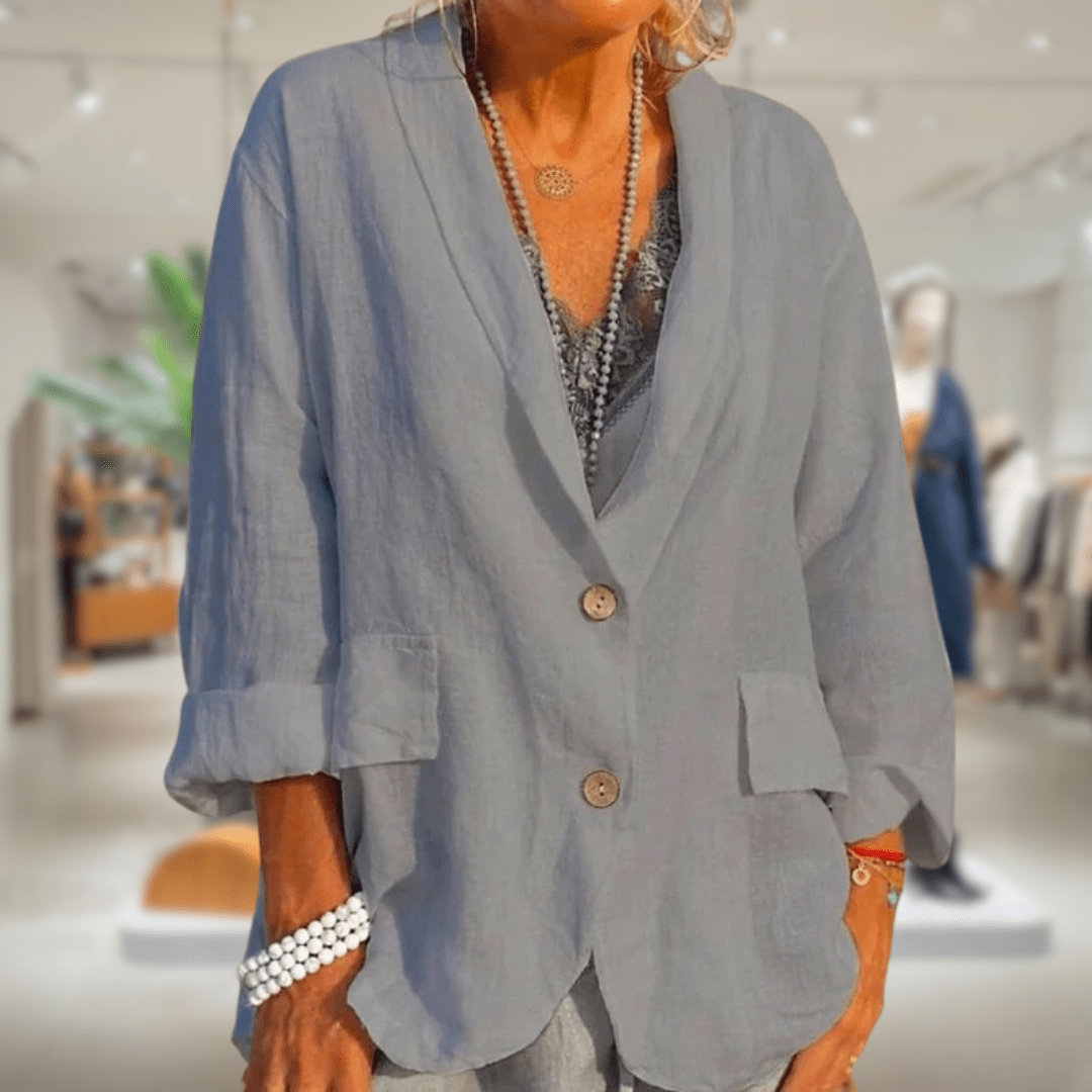 Lavinque Jacket Gris / S Blazer Lin Décontracté | Beige | Élégance Naturelle et Confort