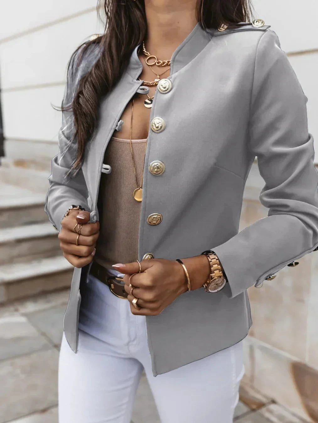 Lavinque Jacket Gris / S Blazer Militaire Chic | Élégant | Structuré et Tendance