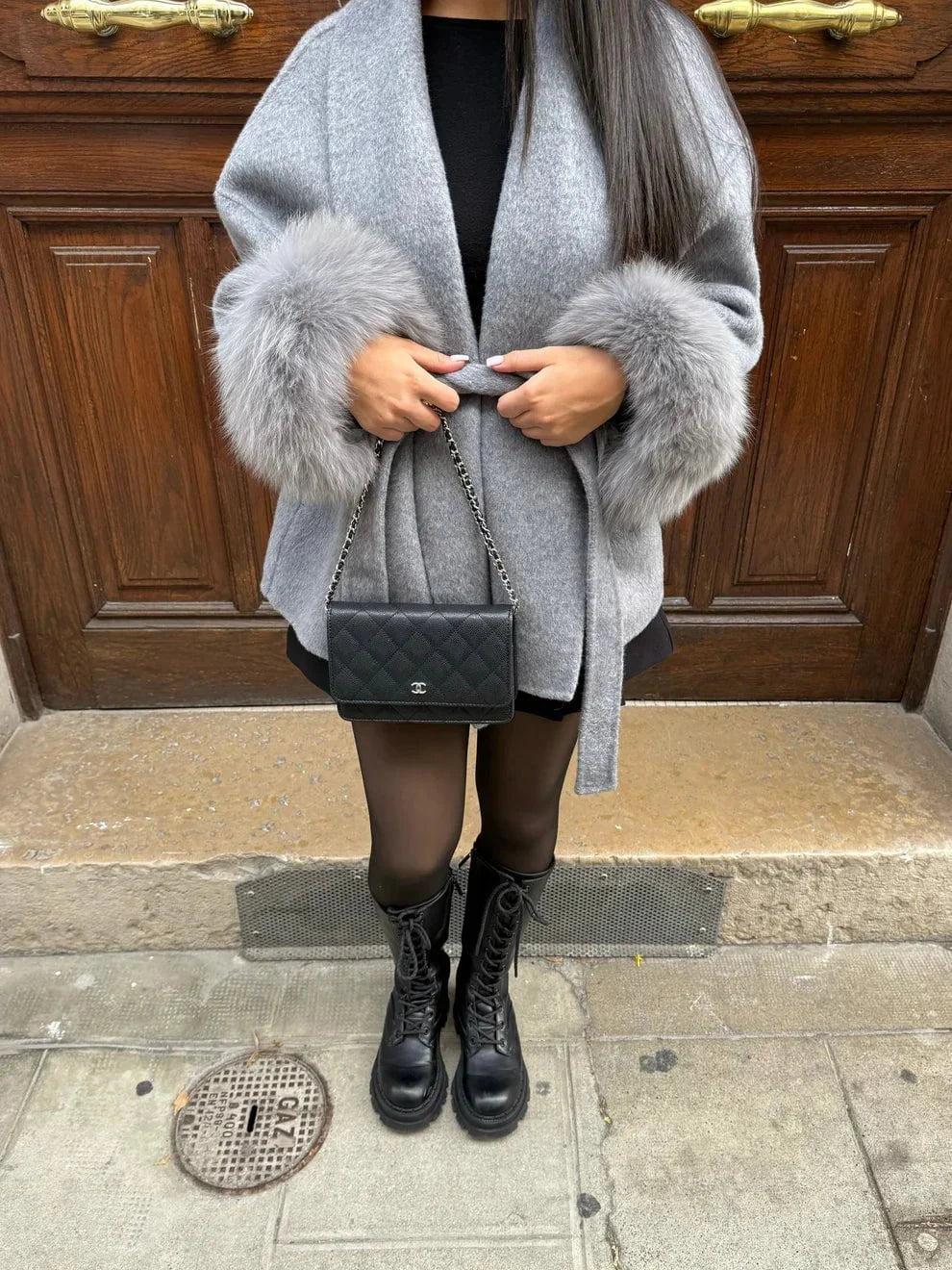 Lavinque jacket Gris / S Cape Élégante avec Fausse Fourrure | Chic & Raffinée | Look Sophistiqué