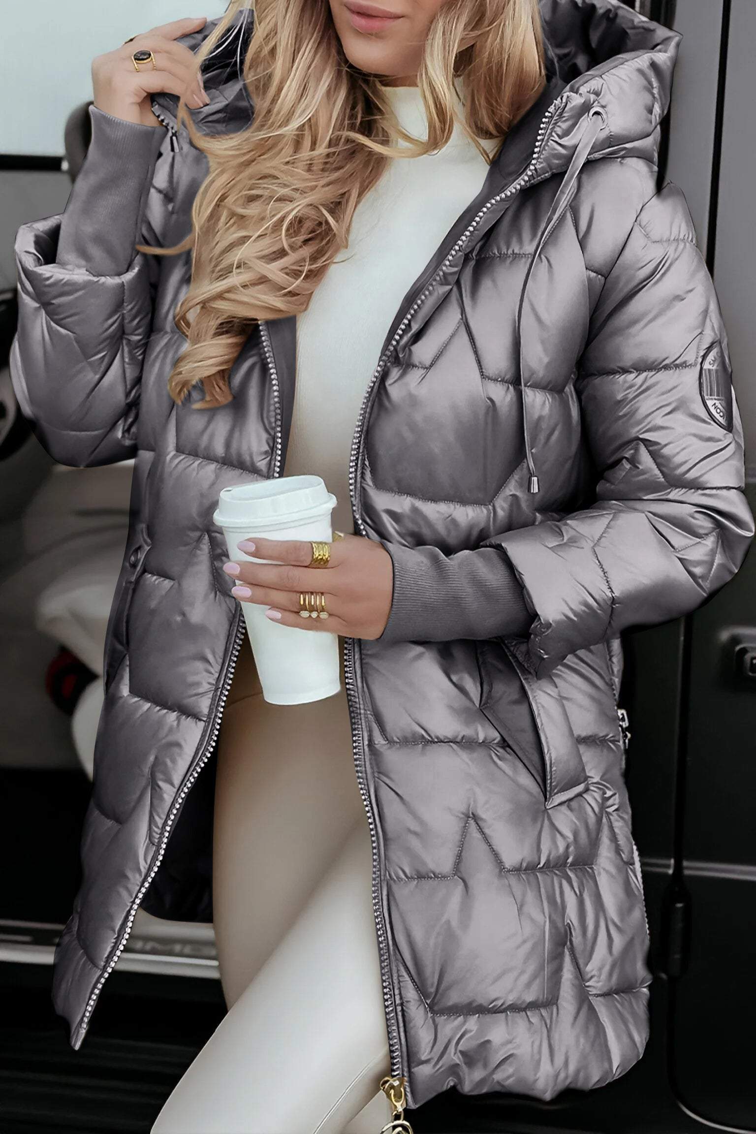 Lavinque Jacket Gris / S Doudoune Longue Femme | Chaude & Brillante | Élégance Hivernale