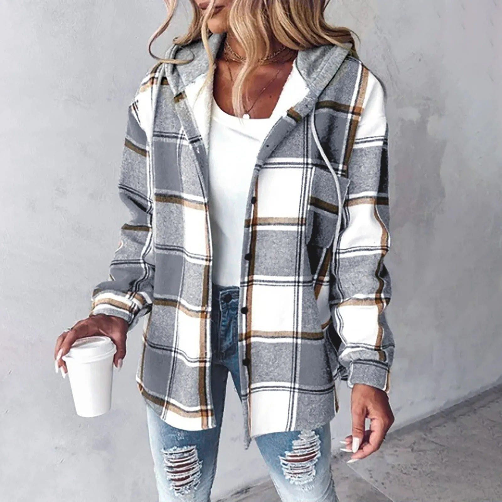 Lavinque Jacket Gris / S Veste Chemise à Capuche en Flanelle | Décontracté | Chaude et Tendance
