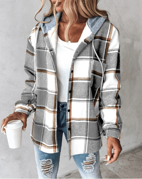 Lavinque Jacket Gris / S Veste Chemise à Capuche | Tendance & Confort | Motif Carreaux