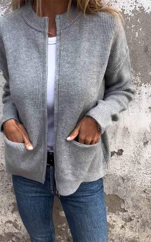 Lavinque Jacket Gris / S Veste en Laine Zippée | Confort | Chic et Décontractée