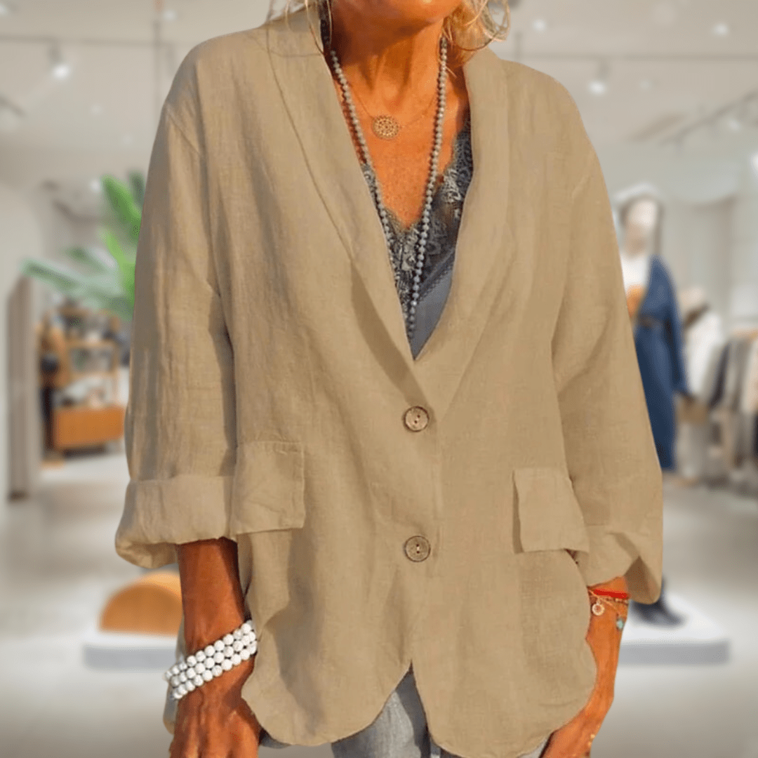 Lavinque Jacket Kaki / S Blazer Lin Décontracté | Beige | Élégance Naturelle et Confort