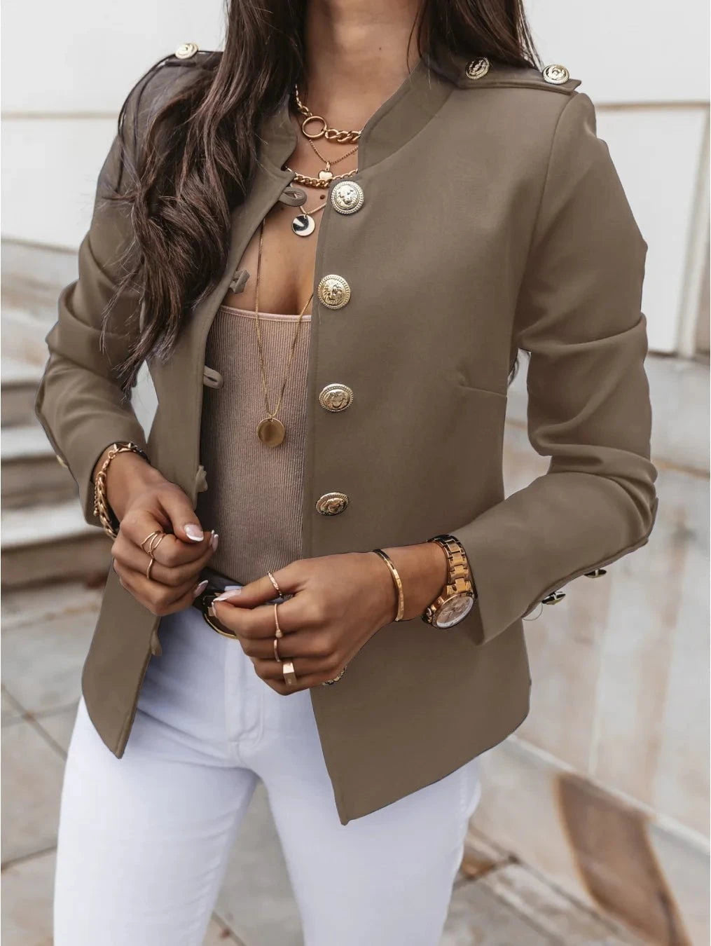 Lavinque Jacket Kaki / S Blazer Militaire Chic | Élégant | Structuré et Tendance
