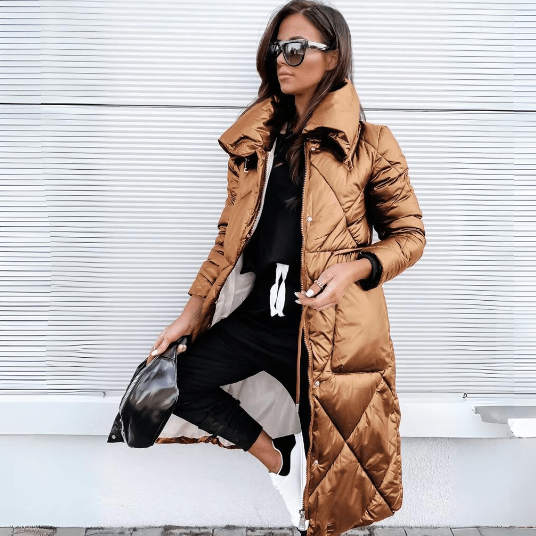 Lavinque Jacket Kaki / S Doudoune Longue Brillante | Tendance | Chaleur et Style Urbain