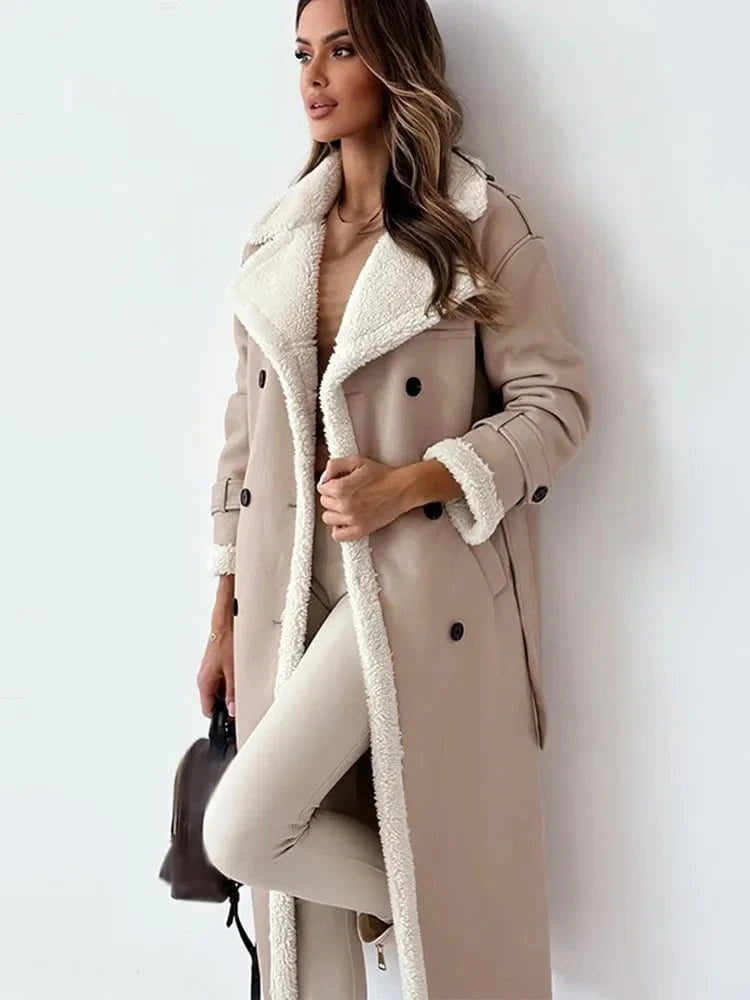 Lavinque Jacket Manteau Long Femme | Effet Cuir & Doublure Mouton | Chaleur et Élégance