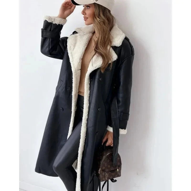 Lavinque Jacket Manteau Long Hiver | Simili Cuir & Fourrure | Chaud et Élégant