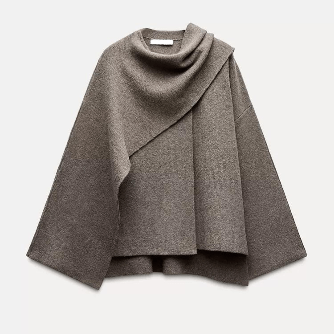 Lavinque Jacket Marron/Beige / S Poncho Femme | Élégance & Confort | Tissu Doux et Chaleureux