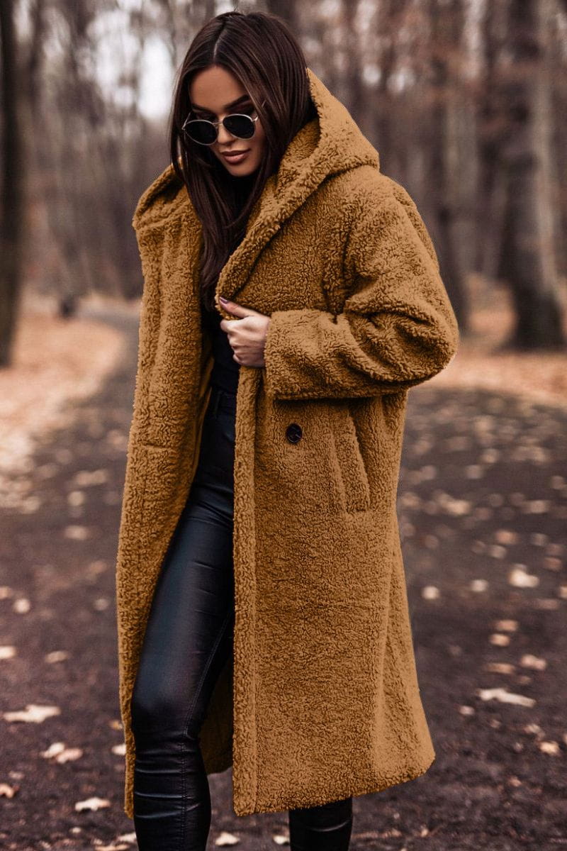 Lavinque Jacket Marron Clair / S Manteau Long en Fausse Fourrure | Doux & Chaud | Élégance Hivernale