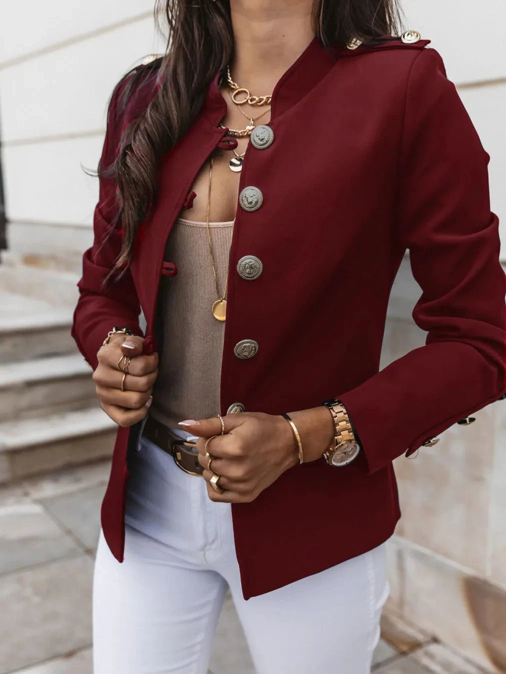 Lavinque Jacket Marron foncé / S Blazer Militaire Chic | Élégant | Structuré et Tendance