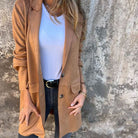 Lavinque Jacket Marron / S Blazer Long en Suédine | Élégance & Confort | Style Intemporel