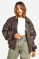 Lavinque Jacket Marron / S Blouson Oversize en Similicuir | Streetwear | Style et Audace