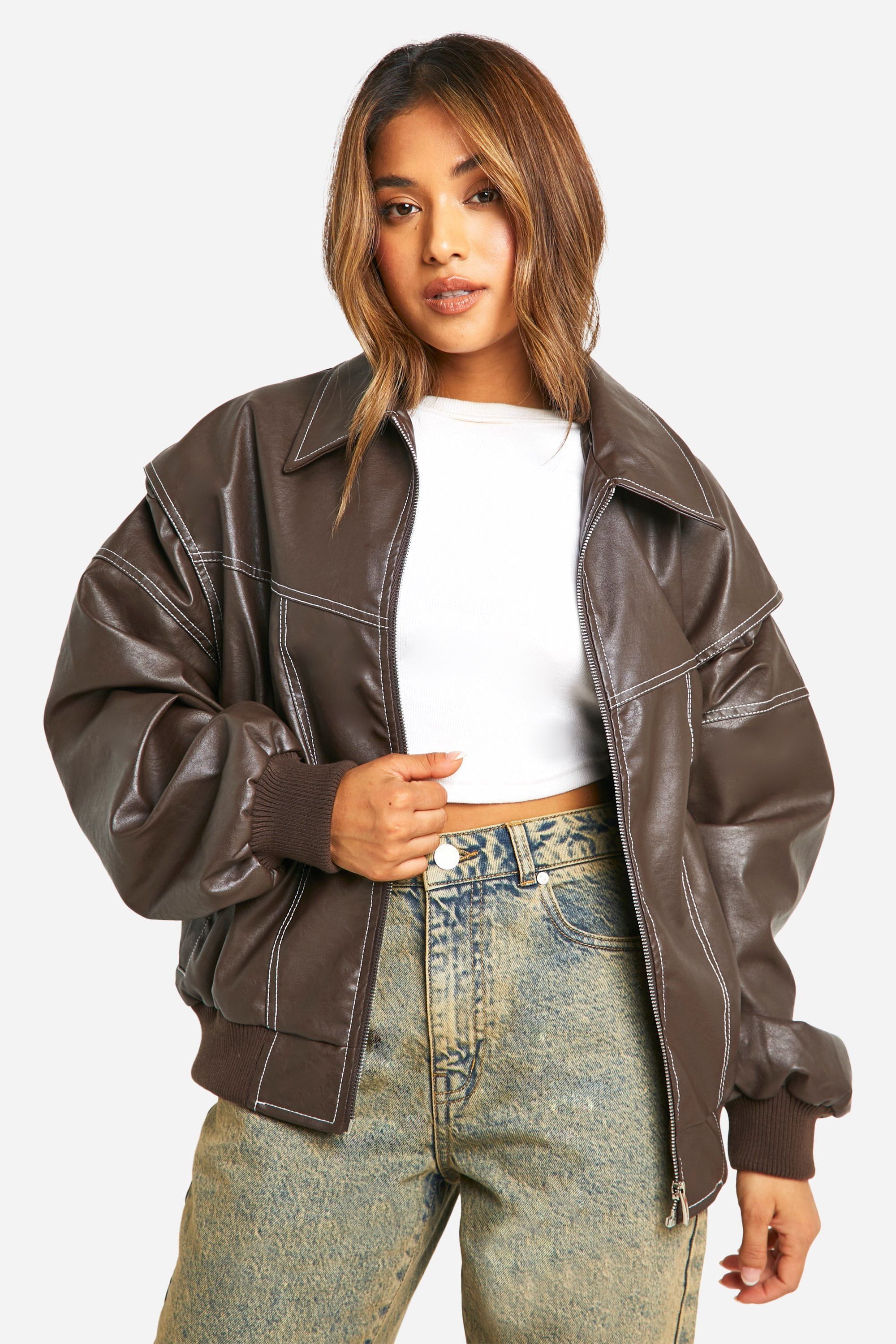 Lavinque Jacket Marron / S Blouson Oversize en Similicuir | Streetwear | Style et Audace