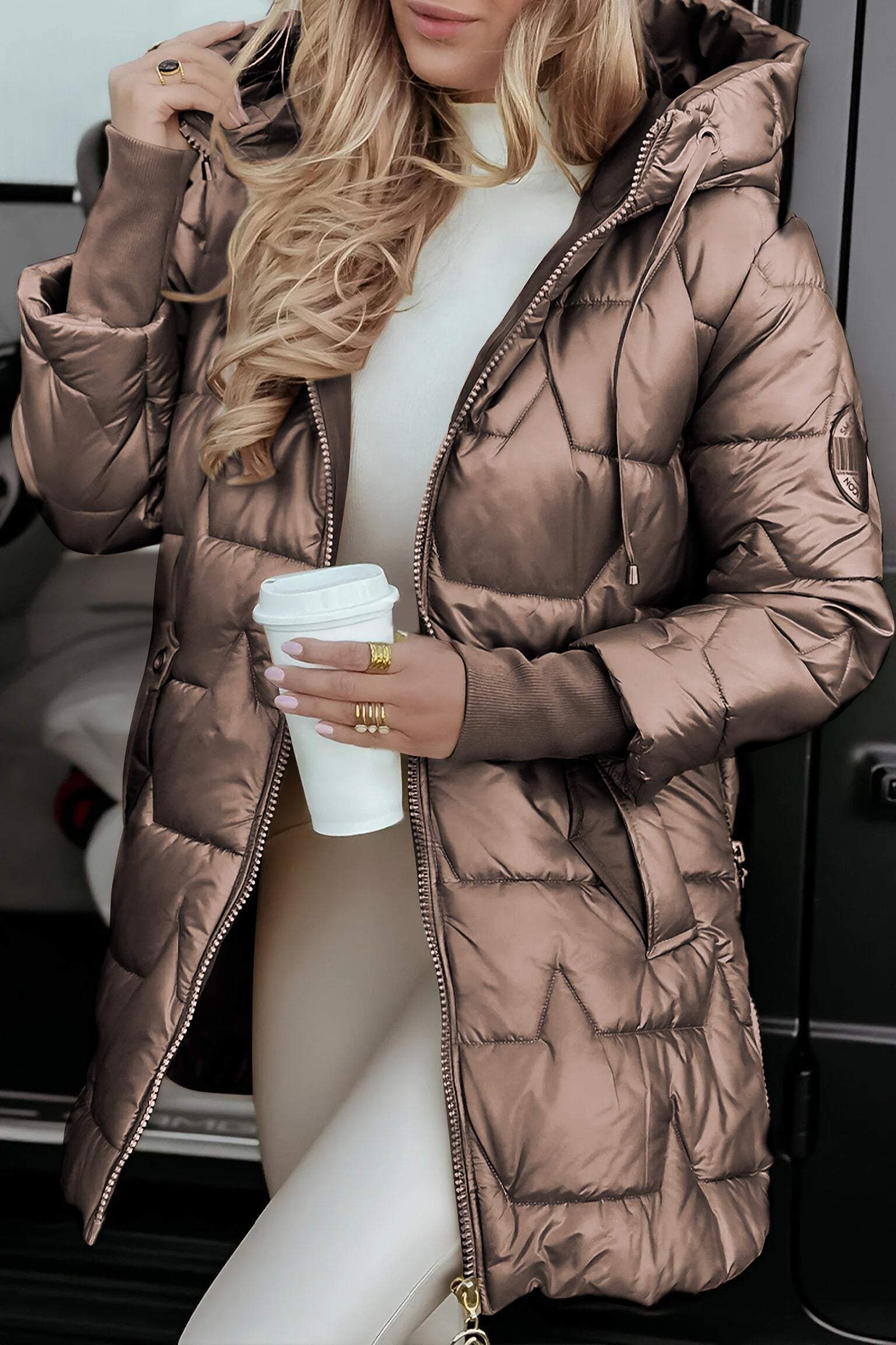 Lavinque Jacket Marron / S Doudoune Longue Femme | Chaude & Brillante | Élégance Hivernale