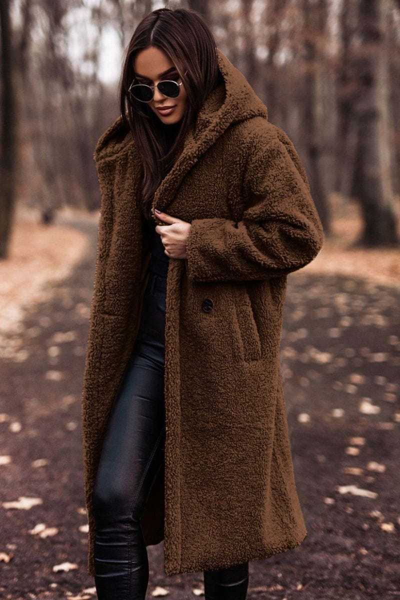 Lavinque Jacket Marron / S Manteau Long en Fausse Fourrure | Doux & Chaud | Élégance Hivernale