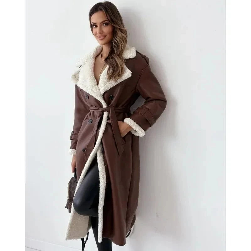 Lavinque Jacket Marron / S Manteau Long Hiver | Simili Cuir & Fourrure | Chaud et Élégant