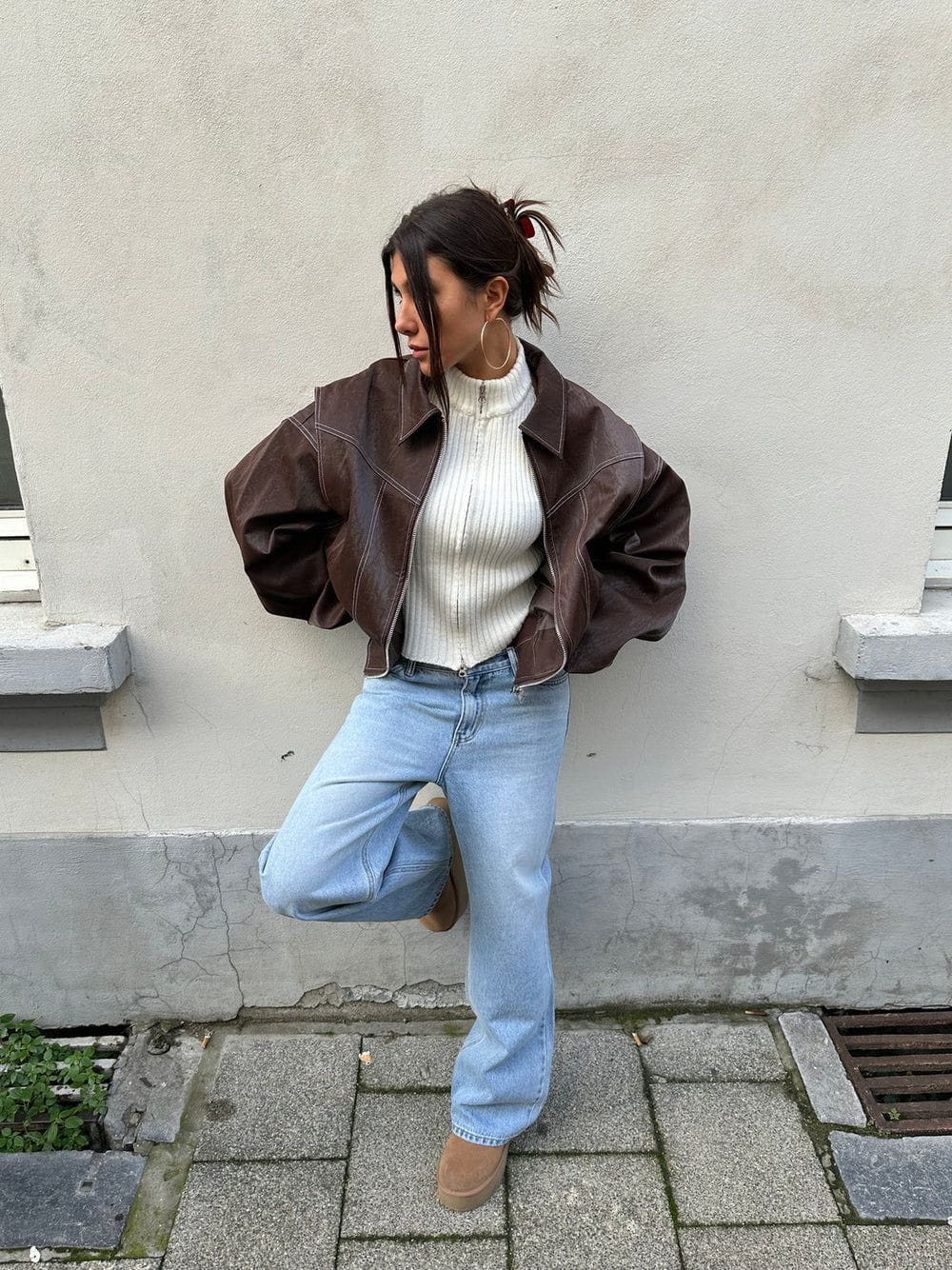 Lavinque Jacket Marron / S Veste Oversize Femme | Effet Cuir & Style Urbain | Look Tendance