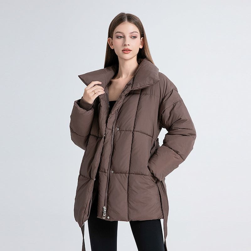 Lavinque Jacket Marron / XS Doudoune Ceinturée Hiver | Col Haut | Chaude et Élégante