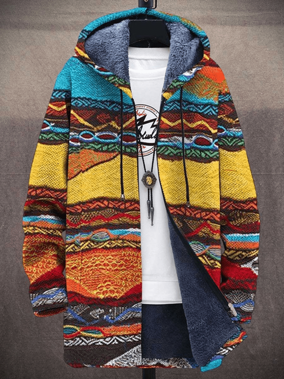 Lavinque Jacket Multicolore / M Manteau à Capuche en Polaire | Design Artistique Chat | Chaleur & Style Unique