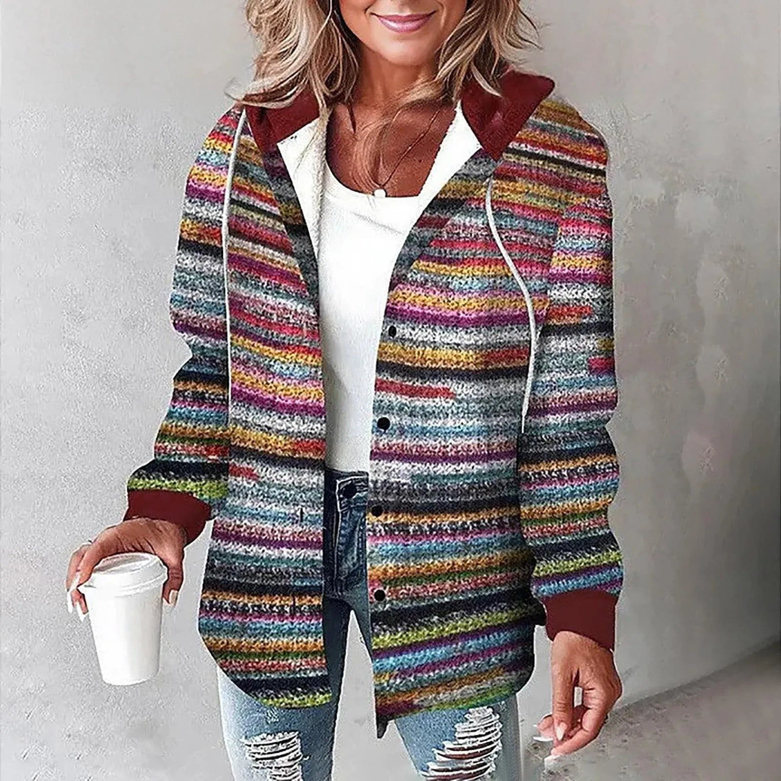 Lavinque Jacket Multicolore / S Veste Chemise à Capuche en Flanelle | Décontracté | Chaude et Tendance